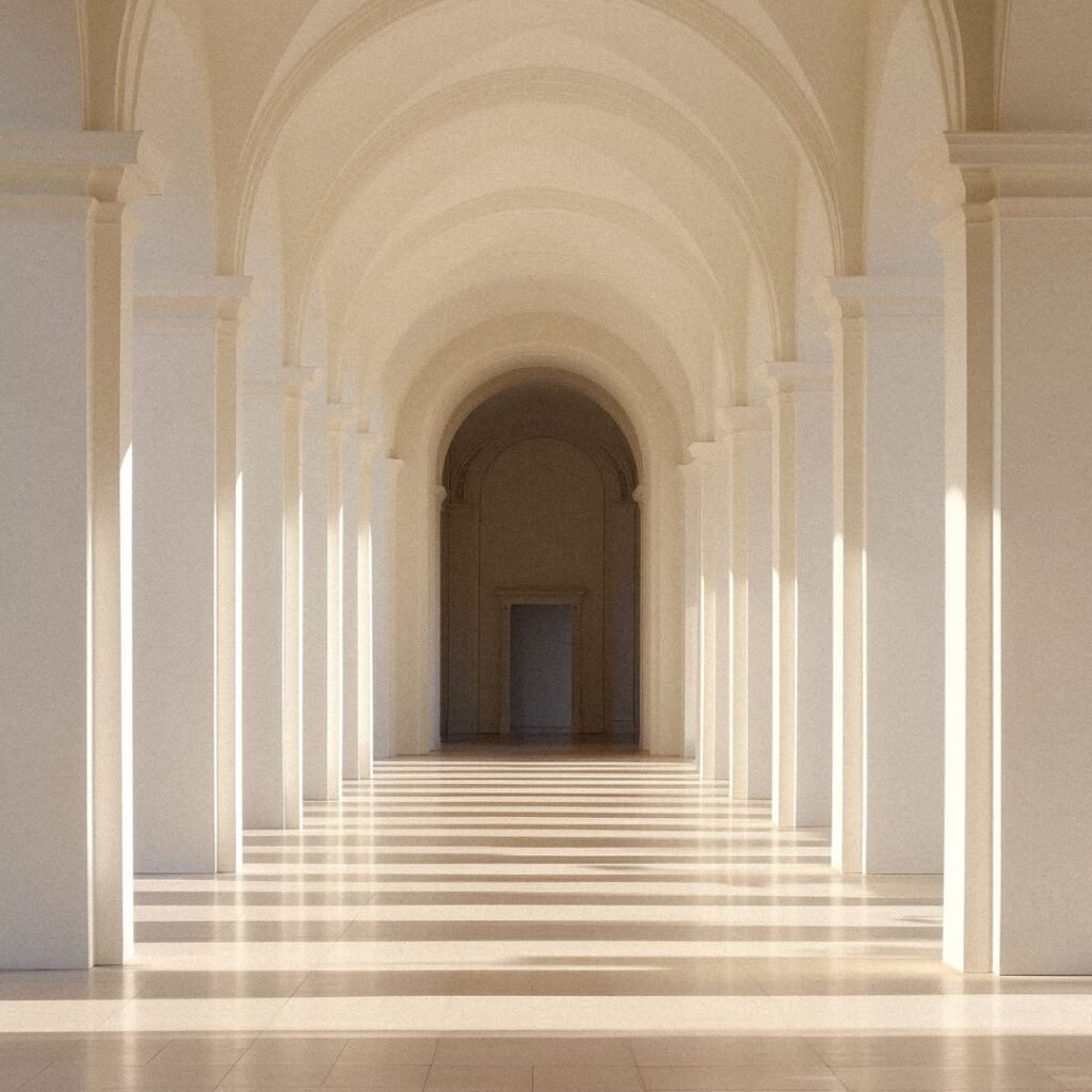 Light-filled arched hallway representing balance and clarity