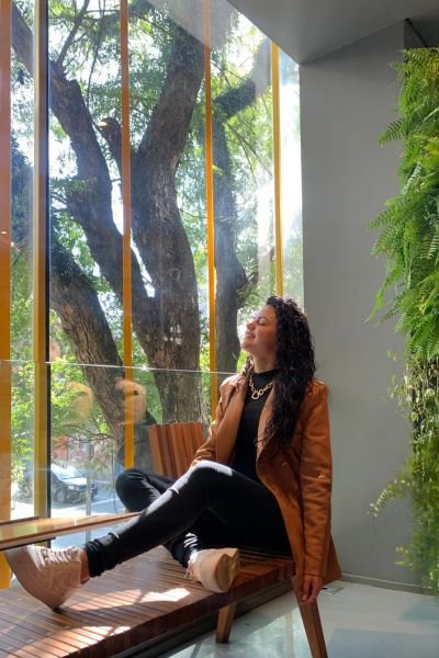 Woman taking a mindfulness break at work