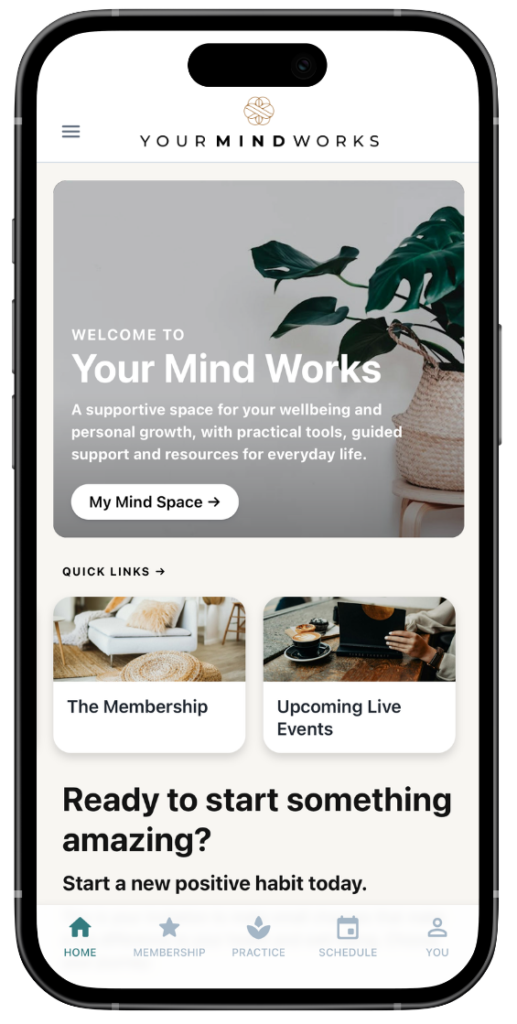 The Your Mind Works app showing personalised therapy resources and guided audios